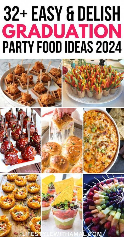 Looking for graduation party food ideas on a budget? You are at the right place! Check out these delicious finger food graduation party appetizers that you need to serve this year. They're quick and easy to make and guaranteed to feed a large crowd! Graduation party food ideas high school | Graduation party food ideas buffet | Graduation party food ideas easy Grad Food Ideas High Schools, Prom Finger Food Ideas, Easy Graduation Party Food Simple, Prom Food Ideas Snacks, High School Graduation Food Ideas Buffet, Grad Party Finger Foods, Finger Foods Graduation Party, Graduation Finger Foods, Prom Snack Table