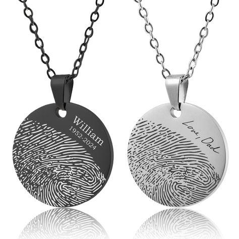 Memorial Necklace With Fingerprint And Handwriting, Laser Engraved Custom Jewelry, Personalized Keepsake Gift, Sympathy Gift, Grief Gift ● Each necklace is personalized with YOUR ACTUAL HANDWRITTEN MESSAGE and a FINGERPRING FROM YOUR PHOTO. - - - HOW TO GET YOUR FINGERPRINT - - - 1. Choose a dark writing pencil 2. Color a small area with the pencil on a clean white paper 3. Rub your finger on the colored area making sure your fingerprint is colored in 4. Stick sellotape on the finger you have ru Diy Fingerprint Necklace, Fingerprint Memorial, Finger Print Necklace, Dark Writing, Fingerprint Necklace Memorial, Necklace Fingerprint, Fingerprint Jewelry Memorial, Handwriting Jewelry, Engraved Pendant