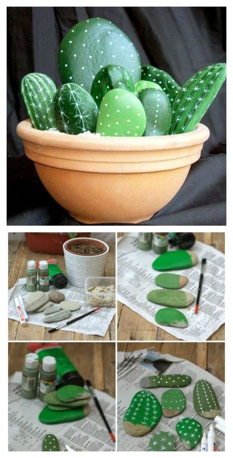 Decorar Con Piedras Facilmente En 2024 Stone Cactus, Hantverk Diy, Plant Crafts, Diy Gifts For Mom, Diy Simple, Diy Mothers Day Gifts, Easy Diy Gifts, Mother's Day Diy, Stone Crafts