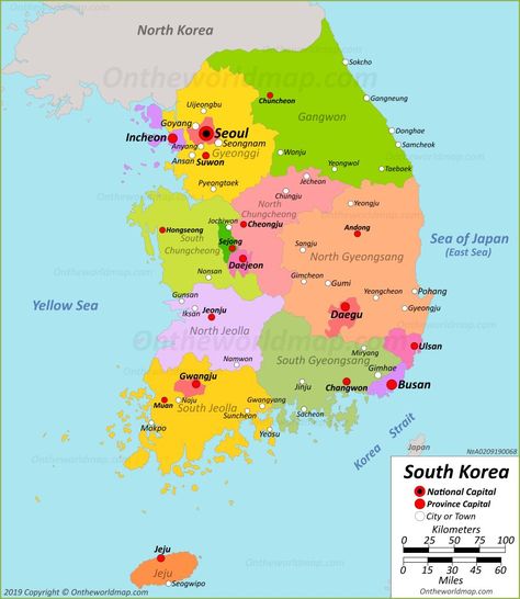 Map Of South Korea Map Of South Korea, Korea Country, Korea Map, Korean Slang, Jeju Island South Korea, Andong, Ansan, Korean Words Learning, Sea Of Japan