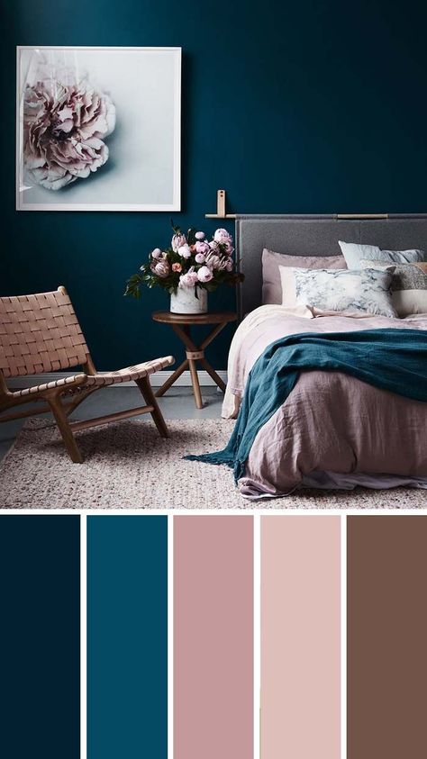 Dark Teal Dusty Rose Bedroom Color Scheme #bedroom #color #scheme #decorhomeideas #colorchart Rose Bedroom, Beautiful Bedroom Colors, Bedroom Color, Room Color Schemes, Bedroom Color Schemes, Bad Design, Bedroom Paint, Living Room Color, Wallpaper Anime