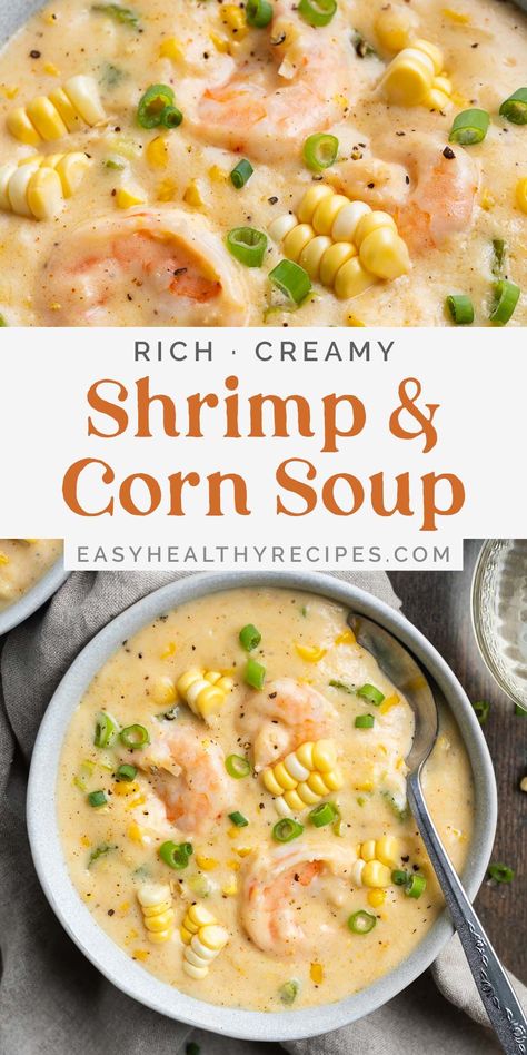 Creamy with a kick, this shrimp and corn soup is the perfect dish for a chilly day. It combines tender shrimp, sweet corn, thick cream, and a blend of spices for a deliciously satisfying dish that's more like a bisque than soup. Cauliflower Soup Instant Pot, Shrimp And Corn Soup, Soup Recipes Healthy, Shrimp And Corn, Soup Instant Pot, Cauliflower Soup Recipes, Corn Soup, Cauliflower Soup, Chowder Recipes