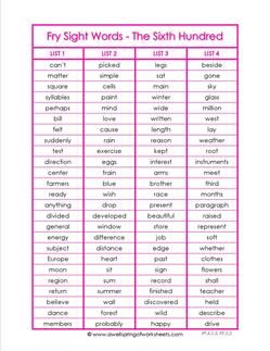 This Fry list - the sixth 100 - is a list of 100 Fry High Frequency Words for fourth and fifth grades. COlor coordinated with all our Fry resources. Fry Words List, Fry Words, Fry Sight Words, High Frequency Words, 100 Words, Word List, Fifth Grade, High Frequency, Flash Cards