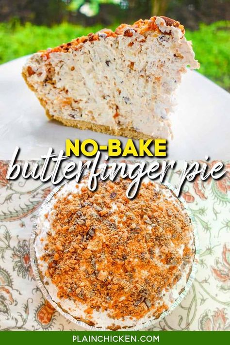 Butter Finger Dessert, Pie No Bake, Butterfinger Pie, Bbq Dessert, Desserts Aesthetic, Dessert Summer, Good Summer, Easy Pie Recipes, Easy No Bake