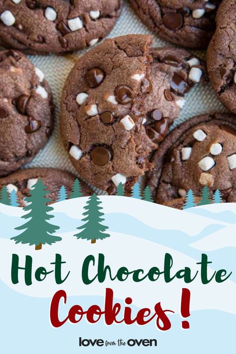 Hot Chocolate Brownies Recipe, Mini Marshmallows Recipes, Marshmallow Cookie Recipes, Hot Chocolate Cookie Recipes, Caramel Brownies Recipe, Hot Chocolate Brownies, Chocolate Marshmallow Cookies, Chocolate Christmas Cookies, Christmas Cookie Recipes Holiday