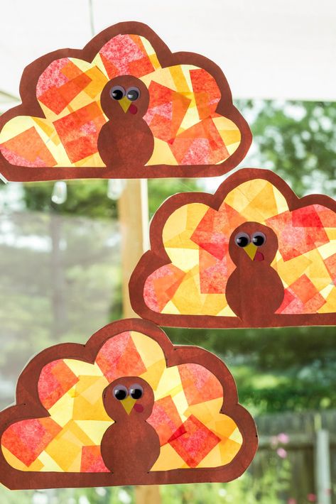 Need a quick and easy fall craft to keep the kids busy? This Turkey Suncatcher Craft is such an easy craft. Print off the turkey template provided, add tissue paper to contact paper and top with the turkey. These Thanksgiving suncatchers look so pretty hanging up in your windows! Turkey Window Craft, Contact Paper Preschool Crafts, Turkey Craft For Infants, Easy Thanksgiving Art Projects For Kids, Toddler Turkey Art, Turkey Window Art, Thanksgiving Toddler Crafts Easy, Tissue Paper Turkey Craft, November Themed Crafts