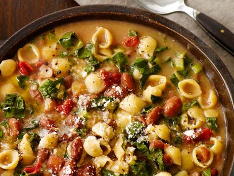 Cranberry Bean Pasta Fagioli Recipe | Food Network Kitchen | Food Network Pasta Fazool, Pasta Fagioli Recipe, Pasta Fagioli Soup, Bean Dishes, Cranberry Beans, Beans Beans, Fagioli Soup, Bean Pasta, Low Cholesterol Recipes