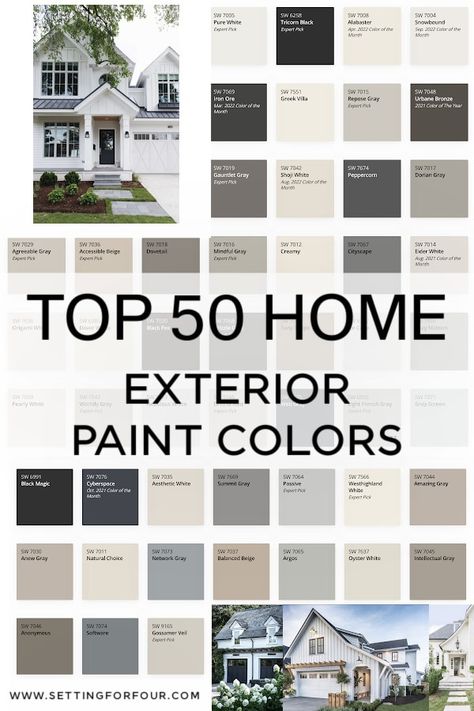 Top 50 Exterior Home Paint Colors From Sherwin Williams Exterior Home Paint Colors, Exterior Stucco Colors, Home Exterior Paint Colors, Sherwin Williams Exterior House Colors, Exterior Home Paint, Exterior Shutter Colors, Shutter Paint Colors, Stucco House Colors, Sherwin Williams Exterior Paint Colors