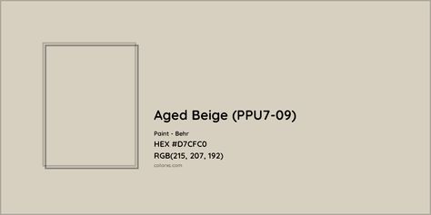 Behr Aged Beige (PPU7-09) Paint color codes, similar paints and colors Behr Ancient Ivory, Behr Aged Beige Paint, Aged Beige Behr Living Rooms, Aged Beige Behr, Behr Beige Paint Colors, Behr Color Palettes, Beige Paint Colors, Analogous Color Scheme, Paint Color Codes