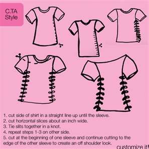 diy cut shirt... I saw a lite girl with this the other day, but the neck was cut out and the sleeves were cut off. It's a cute way to revamp a tshirt that kids sometimes have to wear, like a camp shirt, etc... Punk Diy Shirt, Reconstructed Fashion, Cut Up T Shirt, Diy Cut Shirts, Shirt Makeover, Diy Sy, Cut Up Shirts, Tshirt Diy, Shirts Diy