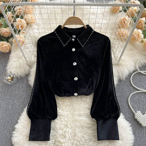 Velvet Top Designs For Women, Velvet Top Design, Velvet Shirt Design, Velvet Shirt Outfit, Velvet Top Designs, Velvet Blouse Design, Rare Clothing, Velvet Design, Blouse Casual Fashion