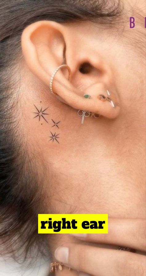 Tragus Tattoo, Star Tattoos Behind Ear, Back Of Neck Tattoos For Women, Tattoos Black Women, Tattoo Sonne, Small Star Tattoos, Behind Ear Tattoos, Tato Minimal, Flower Wrist Tattoos