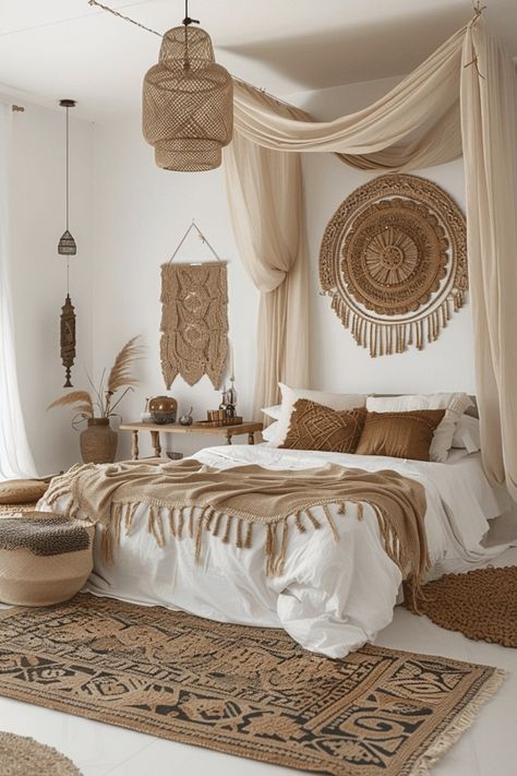 29 Boho Bedroom For Couples 8 Intimate Spaces Interior Design, Spanish Style Bedrooms, Spanish Bedroom Decor, Intimate Bedroom Ideas, Bedroom Boho Style, Boho Room Decor Ideas, Couple's Bedroom, Boho Bedroom Inspirations, Bohemian Bedrooms