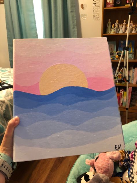 Painting Ideas On Canvas Simple Sunset, Preppy Simple Paintings, Easy Painting Ideas For Beginners Simple, Canvas Painting Designs Simple, Aesthetic Art Easy Painting, Beach Canvas Painting Easy, Painting Ideas On Canvas Easy Sunset, Aesthetic Summer Painting Ideas, Diy Cute Furniture