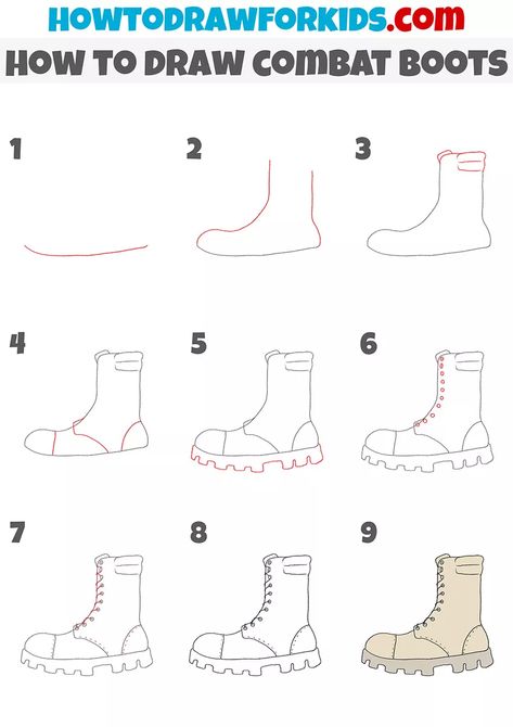 How To Draw Combat Boots Step By Step, Drawing Combat Boots, How To Draw Boots Step By Step, How To Draw Combat Boots, Army Boots Drawing, Combat Boots Drawing Reference, Alaska Doodles, How To Draw Boots, Combat Boots Drawing