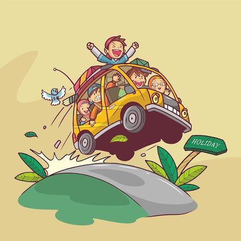 Car Vector Art, Traveling By Car, Bears Wallpapers, Adventure Cartoon, Family Traveling, Family Vector, Family Logo, Friends Illustration, Posca Art