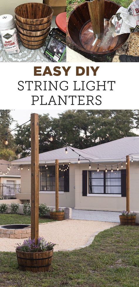 DIY String Light Planters String Light Planters, Light Planters, Design Per Patio, Diy String Lights, Casa Exterior, Backyard Diy Projects, Backyard Makeover, Backyard Projects, Backyard Patio Designs