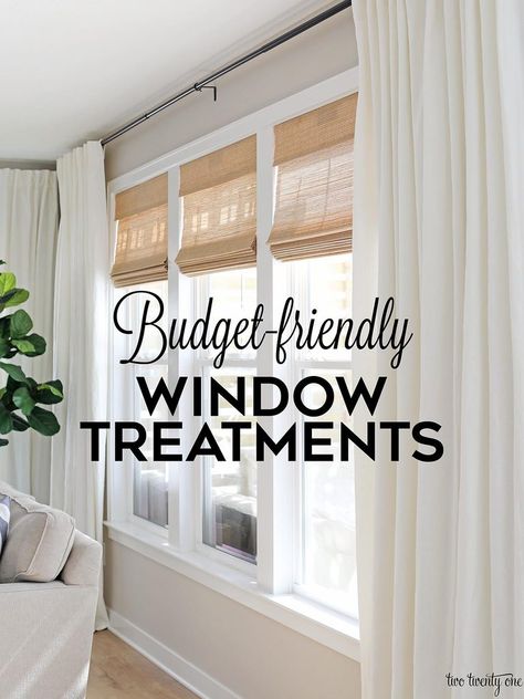 Living Room Window Treatments, Budget Friendly Living Room, Black Curtain Rods, Living Room Window, Window Treatments Living Room, Woven Shades, Room Window, Spider Webs, Curtains Living