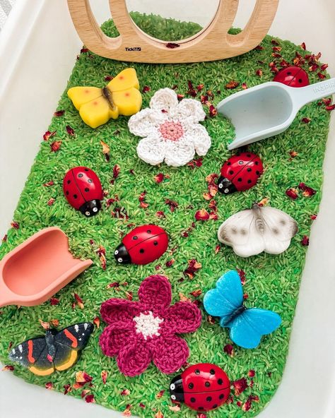 Spring sensory tray  Spring activities  Messy play  Inspiremyplay  Butterfly play  Insect play Insect Sensory Play, Insect Play, Spring Sensory Bin, Spring Sensory, Toddler Sensory Bins, Sensory Tray, Sensory Wall, Sensory Ideas, Montessori Baby Toys