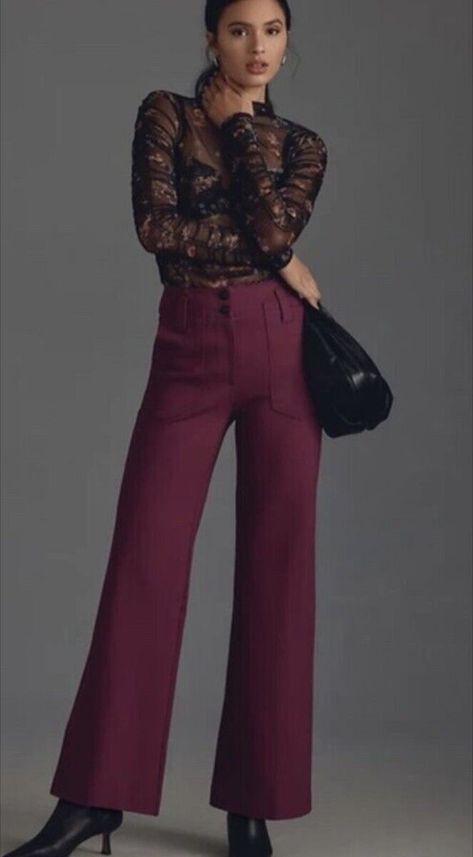 I just added a new item to eBay, Anthropologie Maeve Naomi Ponte Wide-Leg Flare Pants Size 6 Plum NWT ! #eBay #eBaySeller Plum Colored Outfits, Unique Professional Outfits, Plum Clothes, Plum Pants Outfit, Anthropologie Outfits, Flared Dress Pants, Plum Pants, Thrift Ideas, Mimi Dress