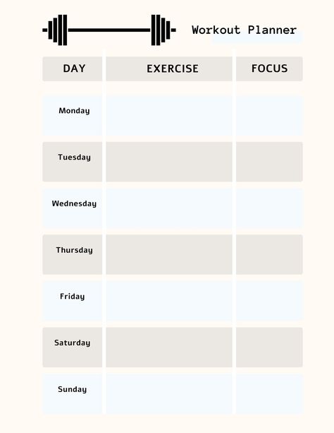 Minimalist workout planner, Weekly workout planner, Digital workout planner, Digital gym planner Workout Plans Template, Weekly Workout Template, Workout Plan Layout, Gym Week Plan, Gym Calendar Workout Schedule, Gym Planner Template, Exercise Timetable, Workout Weekly Schedule, Fitness Checklist