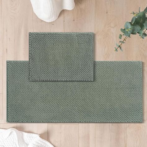 Amazon.com: FRESHMINT Chenille Bathroom Rugs Sets 2 Piece, Non-Slip Bath Mats Set for Bathroom, Water Absorbent Bath Rug, Washable Set of 2 Shower Floor Mat Bathroom Runner 17"x24"+20"x47", Sage Green : Home & Kitchen Bathroom Rug Green, Runner In Bathroom Ideas, Best Bath Mats, Primary Bathroom Decor, Sage Bathroom Decor, Sage Green Bathroom Decor, Bathroom Rugs Ideas Master, Green Bathroom Rug, Bathroom Rug Ideas