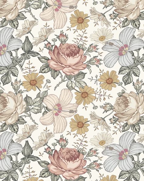 Wildflowers Wallpaper, Modern Wall Paint, Vintage Flower Girls, Girls Bed, Teen Girl Bedroom, How To Hang Wallpaper, Latest Wallpapers, Bohemian Wall, Paint Types