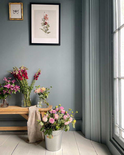 Dusky Blue Walls, 2 Tone Wall Paint Ideas, Blue Wall Paint, Annie Sloan Wall Paint, Cambrian Blue, Blue Bedroom Paint, Saint Claire, Secret Bedroom, Blue Walls Living Room