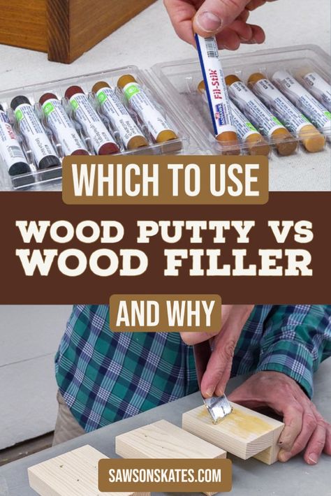 Although wood putty and wood filler are both used to repair wood, they are not the same. I'll explain the differences so you can choose the best one for your project. How To Use Wood Filler, Wood Putty Vs Wood Filler, Sheetrock Repair, Woodwork Tips, Woodworking Finishes, Rotten Wood, Wood Fillers, Table Redo, Bottle Caddy