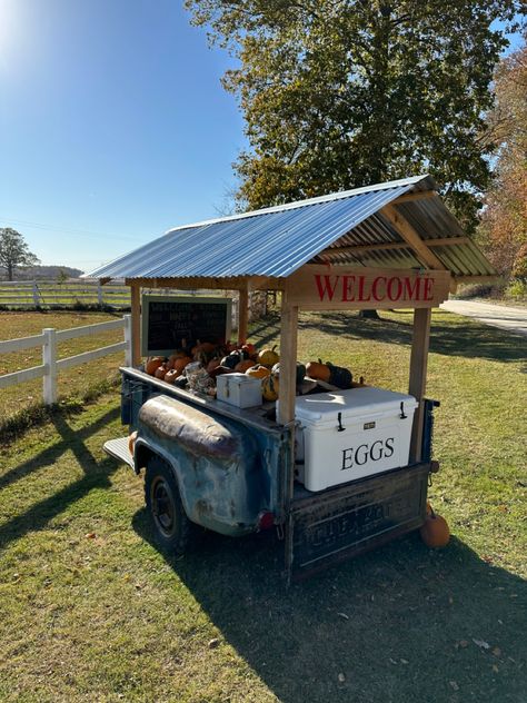 Produce Trailer Ideas, Roadside Stall Farm Stand, Vegetable Stand Ideas Farmers' Market, Eggs For Sale Stand Ideas, Egg Cooler Stand, Vegetable Stands Roadside, Farmers Market Trailer Farm Stand, Farm Roadside Stand, Produce Wagon Farm Stand