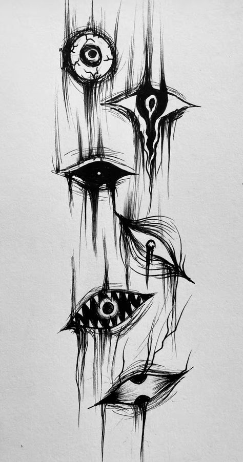 Demonic Eye Tattoo, Small Scary Drawings, Dark Art Tattoo Sleeve, Dark Tattoos For Men Creepy, Demon Eyes Drawing, Small Scary Tattoos, Filler Tattoo, Scary Eyes, Creepy Eyes