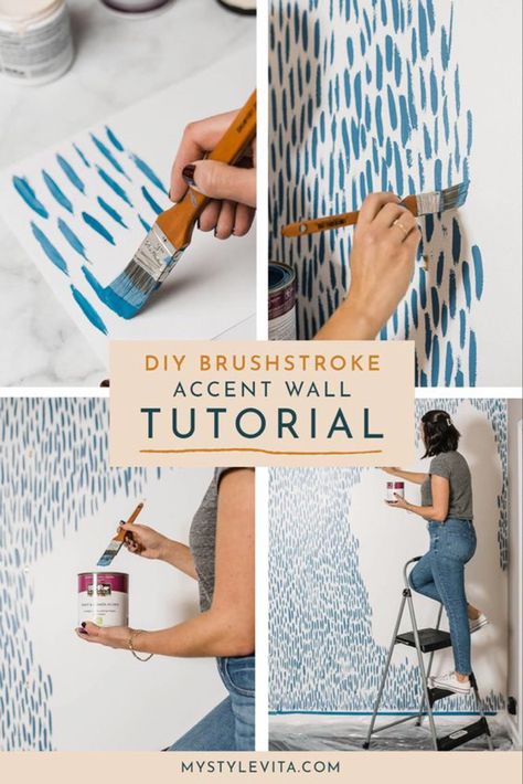 A fun DIY accent wall tutorial with a simple brushstroke. This accent wall helps to transform any wall in your home. Try it in the home office, a powder room or a nursery for a bold statement that looks like wallpaper! See the step by step tutorial to create this DIY brushstroke accent wall today #homedecor #diy #wallpaper Brushstroke Accent Wall, Diy Accent Wall, How To Hang Wallpaper, Home Diy Decor, A Wallpaper, The Wallpaper, Diy Projects On A Budget, Home Diy Projects, Diy Home Decor Projects