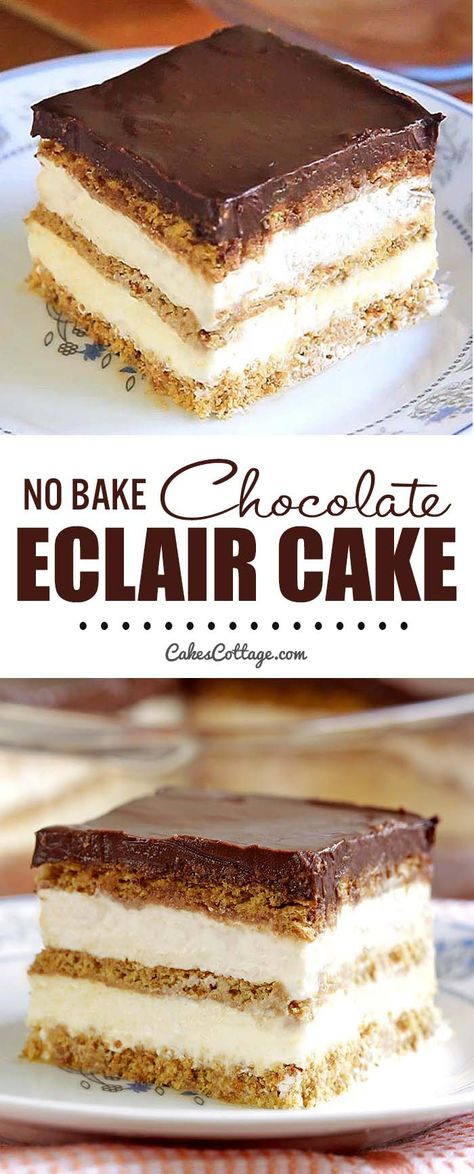 Eclair Recipes, No Bake Chocolate Eclair Cake, No Bake Chocolate Eclair, No Bake Eclair Cake, Eclairs Dessert, Eclair Cake Recipes, Icebox Desserts, Chocolate Eclair Cake, Weight Watcher Desserts