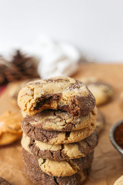 Peanut Butter Chocolate Marbled Cookies Chocolate Peanut Butter Swirl Cookies, Marbled Cookies, Peanut Butter Nutella Cookies, Soft Peanut Butter Cookies, Peanut Butter Nutella, Classic Peanut Butter Cookies, Peanut Butter Cookie Dough, Blossom Cookies, Nutella Cookies