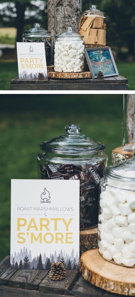 Smores Bar Wedding, Forest Diy, Smores Station, Mountain And Forest, Camping Wedding, Diy Outdoor Weddings, Wedding Mountain, Reception Food, Wedding Reception Food