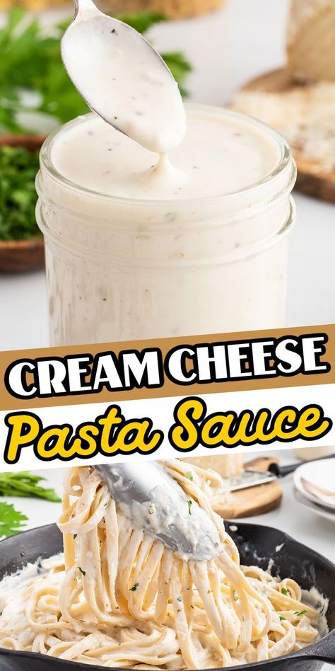 Cream Cheese White Sauce, Cream Cheese Cheese Sauce, Cream Sauce With Cream Cheese, Cream Cheese And Pasta Sauce, White Cheese Sauce For Pasta, Cheese Sauce With Cream Cheese, Cream Cheese Garlic Sauce, Cream Cheese Alfredo Sauce, Cream Pasta Recipe