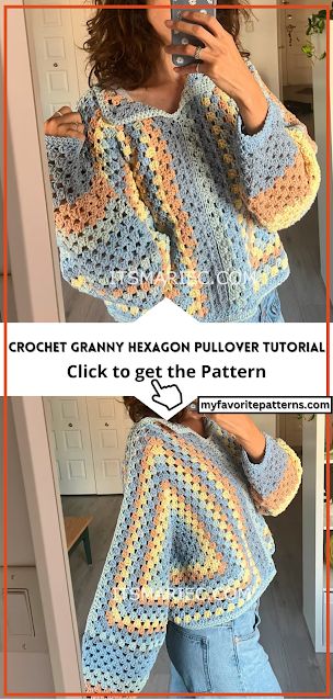 Create your own stylish Granny Hexagon Pullover Sweater with this step-by-step crochet tutorial! Learn how to craft this cozy and customizable sweater using a 5mm crochet hook and Karen Cotton Cakes yarn. Follow along to make two identical hexagonal pieces, add sleeves, and personalize the fit for a trendy addition to your wardrobe! Perfect for crochet enthusiasts and fashionistas looking to craft a unique and comfy pullover. Hexagon Pullover, Hexagon Sweater, Hexagon Crochet Pattern, Crochet Sweater Design, Crochet Cardigan Pattern Free, Crochet With Cotton Yarn, Baby Pattern, Crochet Sweater Pattern Free, Crochet Baby Cardigan