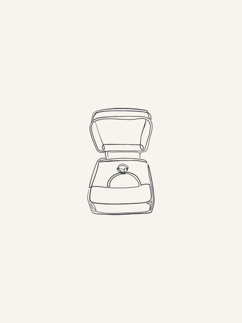 Hand-drawn ring box illustration as part of organic brand identity for a wedding photographer One Line Drawing Engagement Ring, Engagement Ring Drawing, Engagement Ring Illustration, Wedding Ring Illustration, Ring Doodle, Wedding Ring Graphic, Engagement Illustration, Wedding Ring Drawing, Wedding Doodles