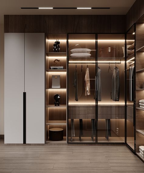 Master bedroom :: Behance Bedroom Master With Cupboard Design, Clothes Cabinet Design Ideas Bedroom, Large Closet Ideas, Modern Luxury Walk In Closet, Closet Room Design, Modern Luxury Wardrobe, Luxurious Bedrooms Master, Room Wardrobe Design, Walk In Closet Luxury