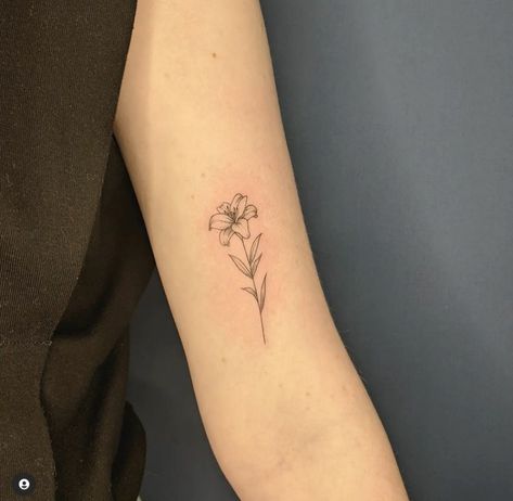 Small Tattoos Lily Flower, A Lily Tattoo, Lilly Tattoo Minimalist, Lily Flower Small Tattoo, Lillies Flowers Tattoo Design, Tattoo Of A Lily Flower, Amarilys Flower Tattoo, Wild Lily Tattoo, Matching Lily Tattoos