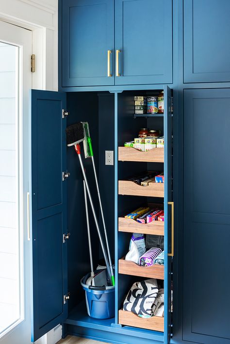 Roll It Out Laundry Room Utility Closet Ideas, Laundry Room Design L Shape, Walk In Pantry Mudroom Combo, Spear Room Ideas, Corner Cabinet Ideas Laundry Room, Laundry Room Canisters, Dream Laundry Room Luxury, Laundry Room Hamper Ideas, Cabinet Pantry Ideas