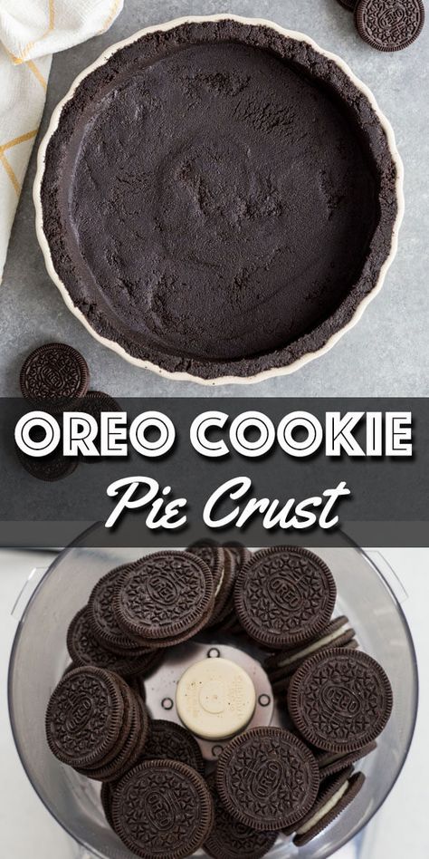 A simple and easy Oreo Cookie Pie Crust is great for those no-bake pies and tarts for hot summer days. | wildwildwhisk.com #oreo #piecrust #oreocrust Oreo Cookie Pie Crust, Easy Oreo Pie, Cookie Pie Crust Recipe, Oreo Crust Recipe, Cookie Pie Crust, Oreo Cookie Pie, Oreo Pie Crust, Chocolate Pie Crust, Pies And Tarts