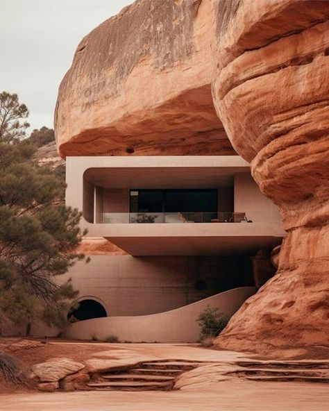 Rock Building Architecture, Architecture Blending With Nature, Buildings Inspired By Nature, Organic Building Architecture, Erosion Architecture, Nature Architecture Concept, Dune Architecture, Modern Stone House, Rock Architecture