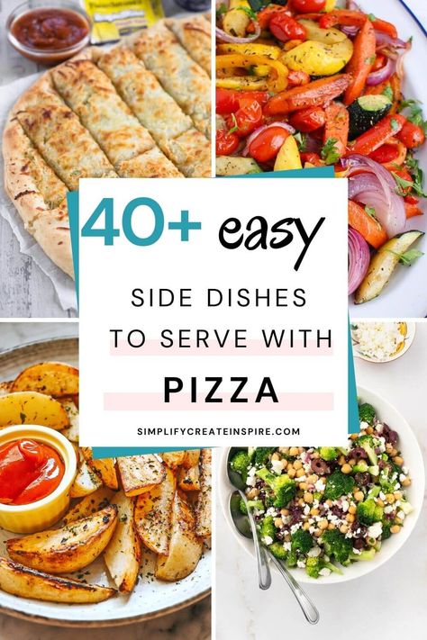 Sides For Pizza, What To Serve With Pizza, Pizza Party Menu, Pizza Bar Party, Pizza Night At Home, Pizza Party Food, Pizza Dinner Party, Pizza Side Dishes, Pizza Sides