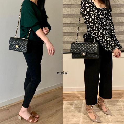 ROSE on Instagram: “🖤Happy Friday🖤Small classic flap vs Medium classic flap🖤 I have always wanted a medium size since it is the most popular size and never…” Chanel Classic Flap Bag, Classic Flap Bag, Bvlgari Bags, Celine Bag, Chloe Bag, Replica Handbags, Hermes Bag, Lv Bag, Classic Flap