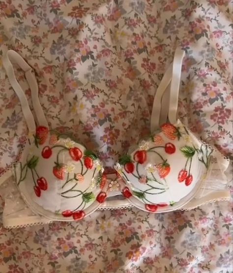 Strawberry Bra, Black Hair Video, 2000s Outfit, Pretty Bras, Cute Bras, Virtual Closet, Bra And Panty Sets, Bras And Panties, Dream Clothes