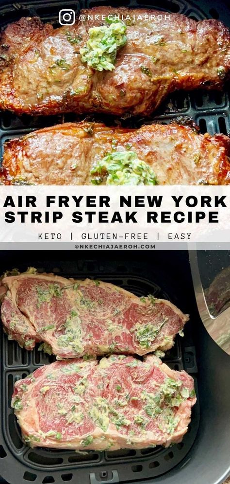 Air Fryer Ny Strip Steak, New York Steak Recipe, Ny Strip Steak Recipes, Porterhouse Steak Recipe, Flat Iron Steak Recipes, Air Fry Steak, Ny Steak, New York Strip Steak, Strip Steak Recipe