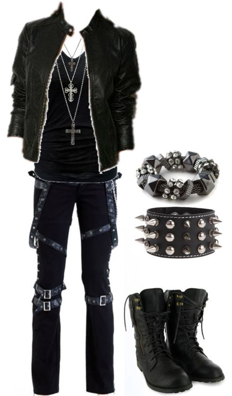 "Untitled #498" by bvb3666 ❤ liked on Polyvore Mens Grunge Fashion, Alt Boy, Punk Style Outfits, Punk Rock Outfits, Black Clothes, Look Rock, Estilo Punk, Punk Outfits