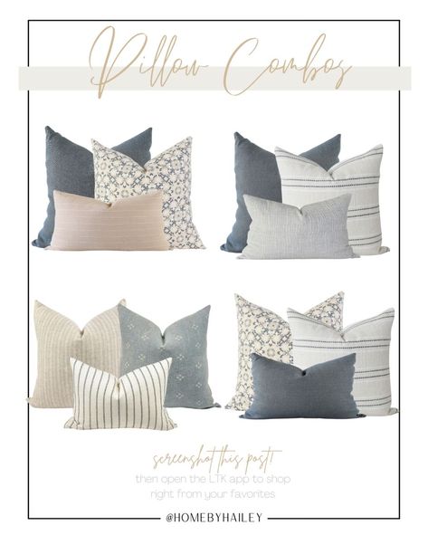 Sectional Pillow Combinations, Pillow Sets For Couch, Pillow Combinations Couch, Blue Pillow Combinations, Couch Pillows Ideas Color Schemes, Throw Pillow Combos, Living Room Grey Couch, Reading Place, Pillow Combinations