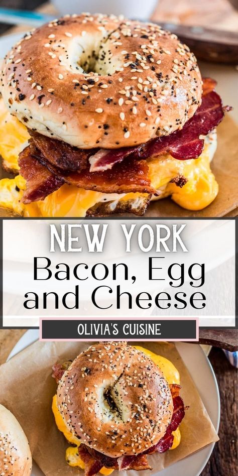 Breakfast Bagel Recipe, Egg Bagel Sandwich, Bacon Egg And Cheese Sandwich, Bagel Sandwich Recipes, Bacon And Egg Sandwich, Bagel Sandwiches, Preparing For Christmas, Bagel Breakfast Sandwich, Best Breakfast Sandwich